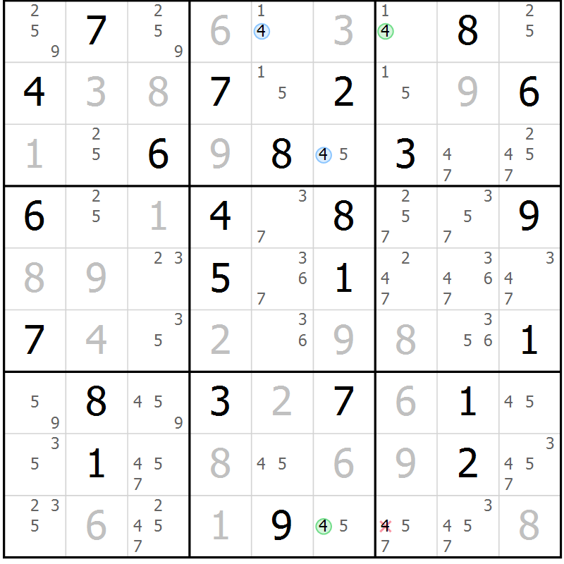 Position des candidats pour la solution de la Gr 76 page 79 du magazine de sudoku Virtuose n° 130