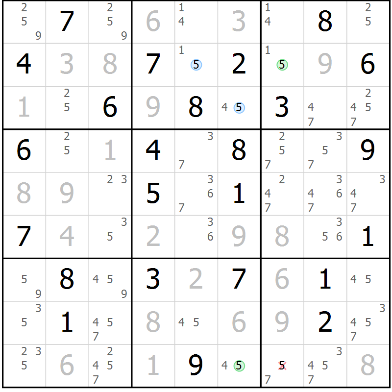 Position des candidats pour la solution de la Gr 76 page 79 du magazine de sudoku Virtuose n° 130