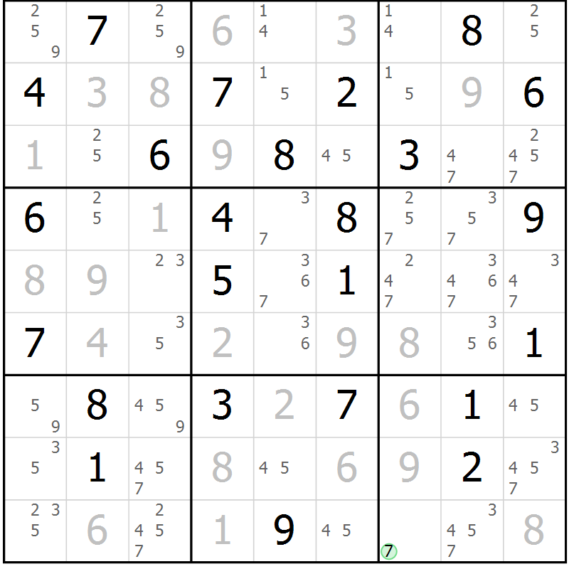 Position des candidats pour la solution de la Gr 76 page 79 du magazine de sudoku Virtuose n° 130