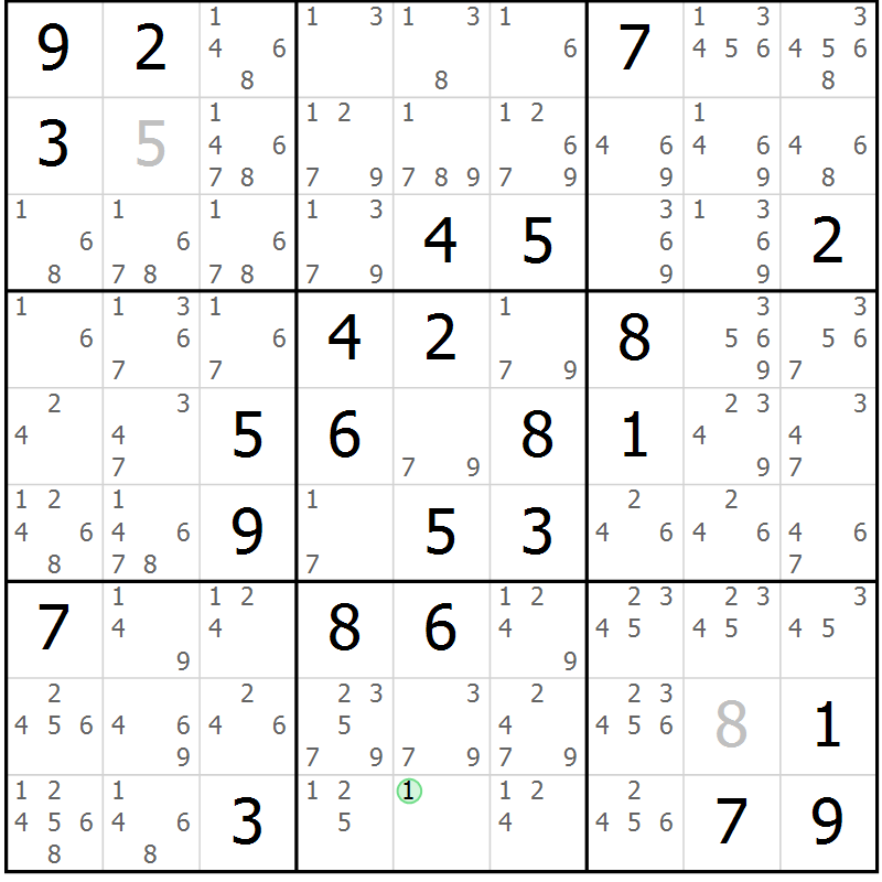 Position des candidats pour la solution de la Gr 77 page 80 du magazine de sudoku Virtuose n° 130