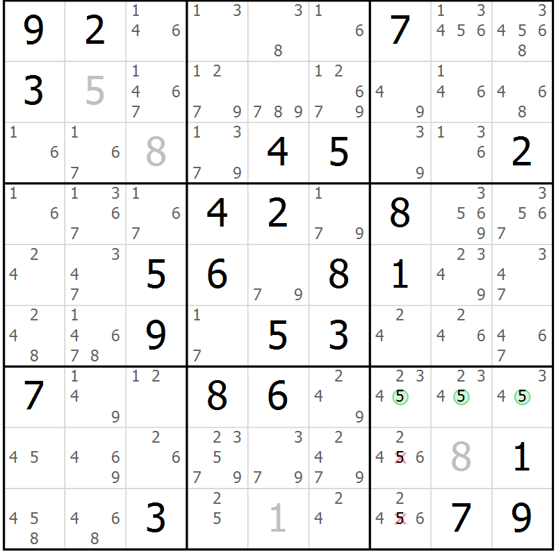 Position des candidats pour la solution de la Gr 77 page 80 du magazine de sudoku Virtuose n° 130