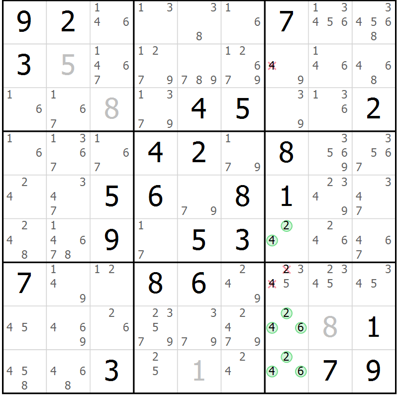 Position des candidats pour la solution de la Gr 77 page 80 du magazine de sudoku Virtuose n° 130
