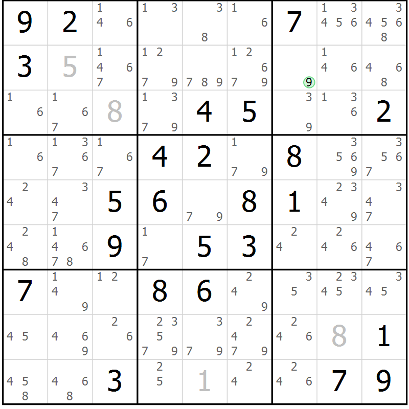 Position des candidats pour la solution de la Gr 77 page 80 du magazine de sudoku Virtuose n° 130