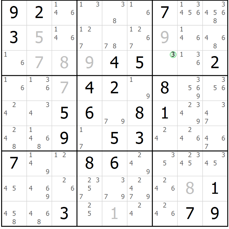 Position des candidats pour la solution de la Gr 77 page 80 du magazine de sudoku Virtuose n° 130