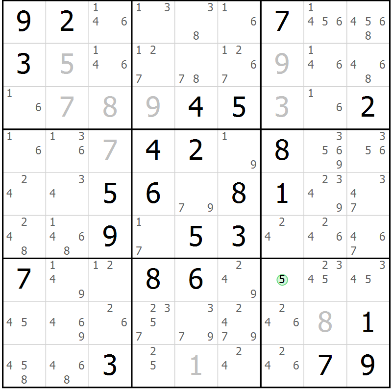 Position des candidats pour la solution de la Gr 77 page 80 du magazine de sudoku Virtuose n° 130
