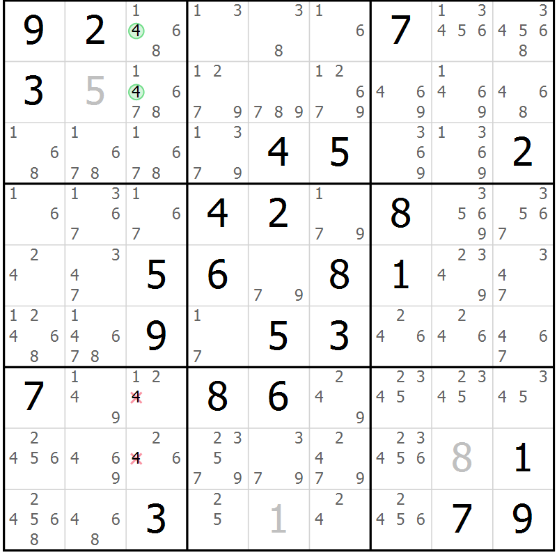 Position des candidats pour la solution de la Gr 77 page 80 du magazine de sudoku Virtuose n° 130