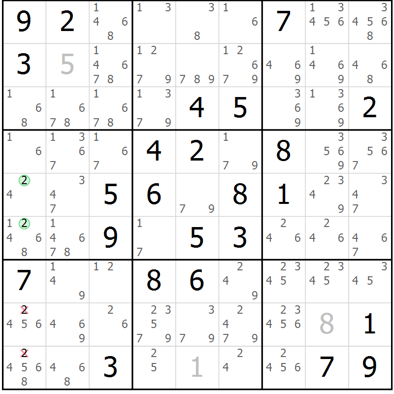 Position des candidats pour la solution de la Gr 77 page 80 du magazine de sudoku Virtuose n° 130
