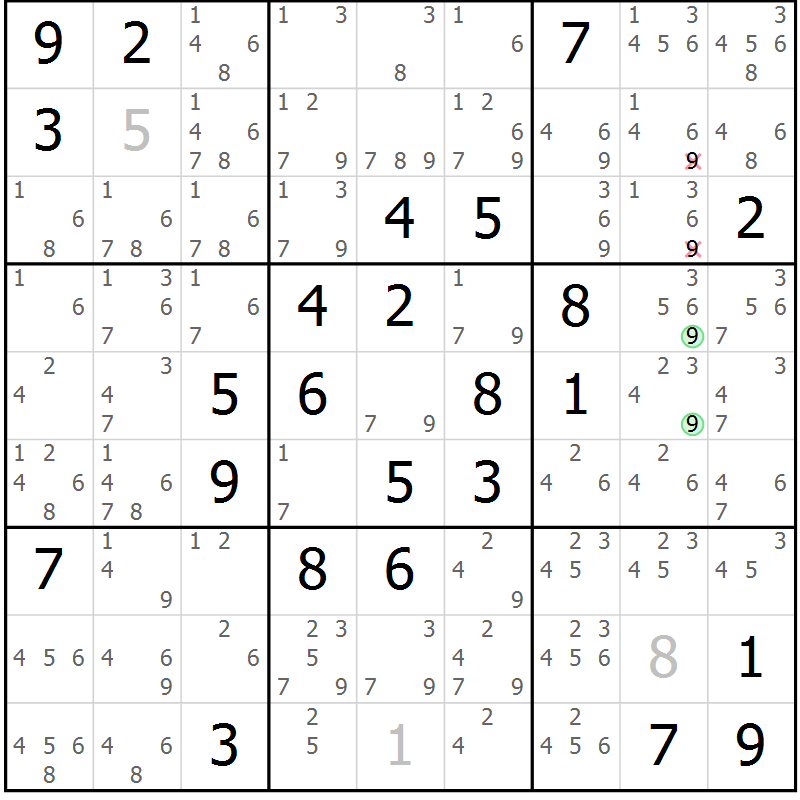 Position des candidats pour la solution de la Gr 77 page 80 du magazine de sudoku Virtuose n° 130
