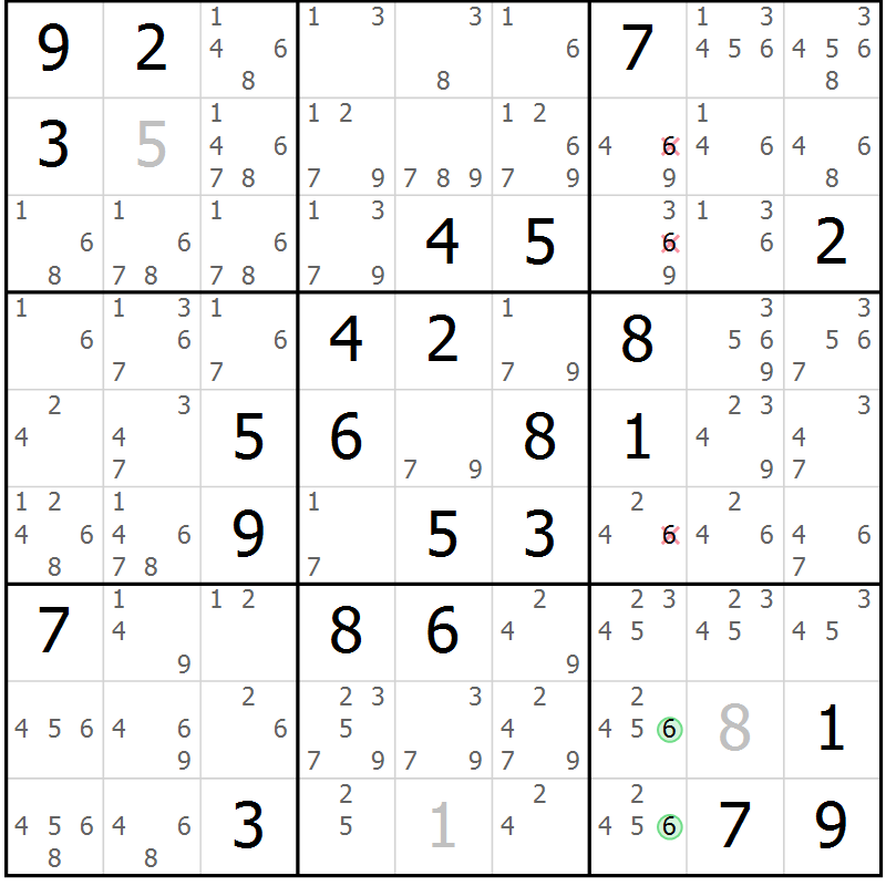 Position des candidats pour la solution de la Gr 77 page 80 du magazine de sudoku Virtuose n° 130