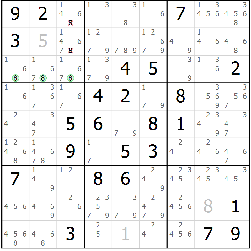 Position des candidats pour la solution de la Gr 77 page 80 du magazine de sudoku Virtuose n° 130