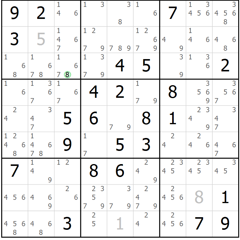 Position des candidats pour la solution de la Gr 77 page 80 du magazine de sudoku Virtuose n° 130