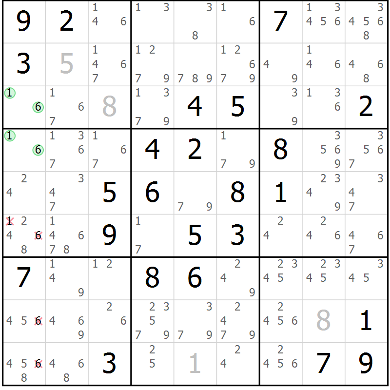 Position des candidats pour la solution de la Gr 77 page 80 du magazine de sudoku Virtuose n° 130
