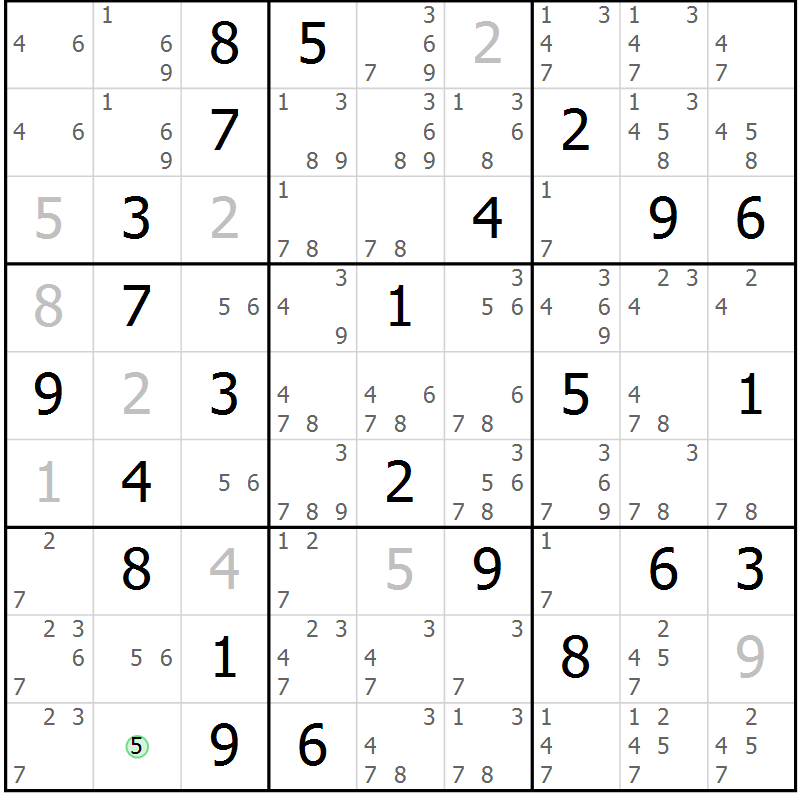 Position des candidats pour la solution de la Gr 78 page 81 du magazine de sudoku Virtuose n° 130