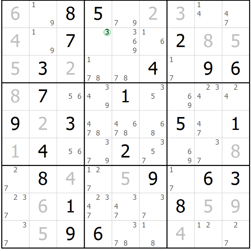 Position des candidats pour la solution de la Gr 78 page 81 du magazine de sudoku Virtuose n° 130