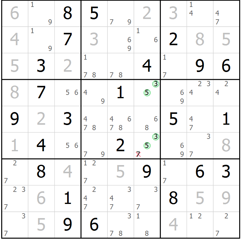Position des candidats pour la solution de la Gr 78 page 81 du magazine de sudoku Virtuose n° 130