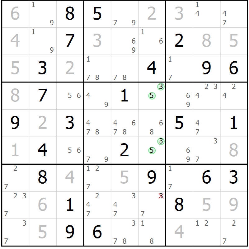 Position des candidats pour la solution de la Gr 78 page 81 du magazine de sudoku Virtuose n° 130