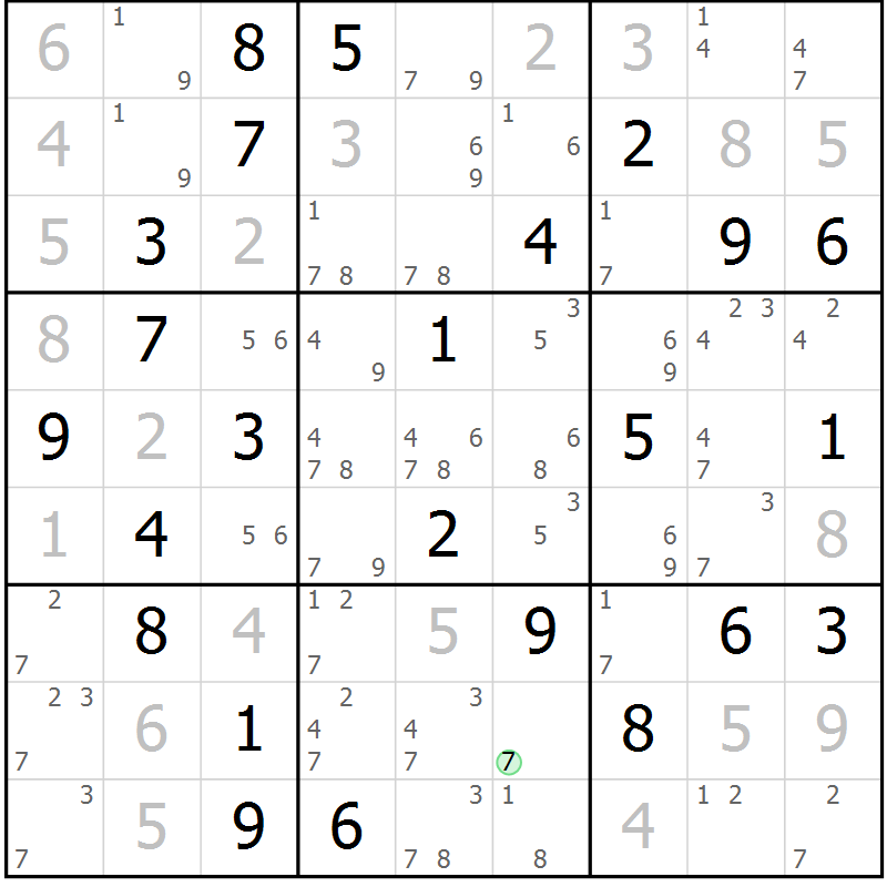 Position des candidats pour la solution de la Gr 78 page 81 du magazine de sudoku Virtuose n° 130