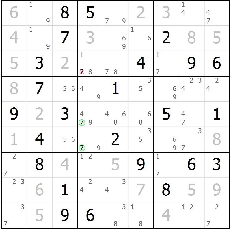 Position des candidats pour la solution de la Gr 78 page 81 du magazine de sudoku Virtuose n° 130
