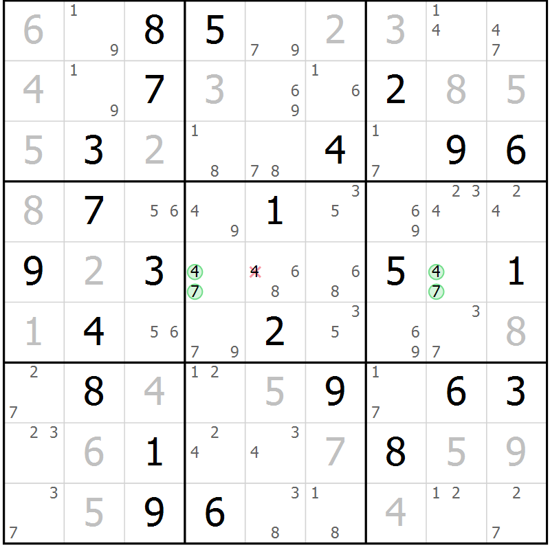 Position des candidats pour la solution de la Gr 78 page 81 du magazine de sudoku Virtuose n° 130