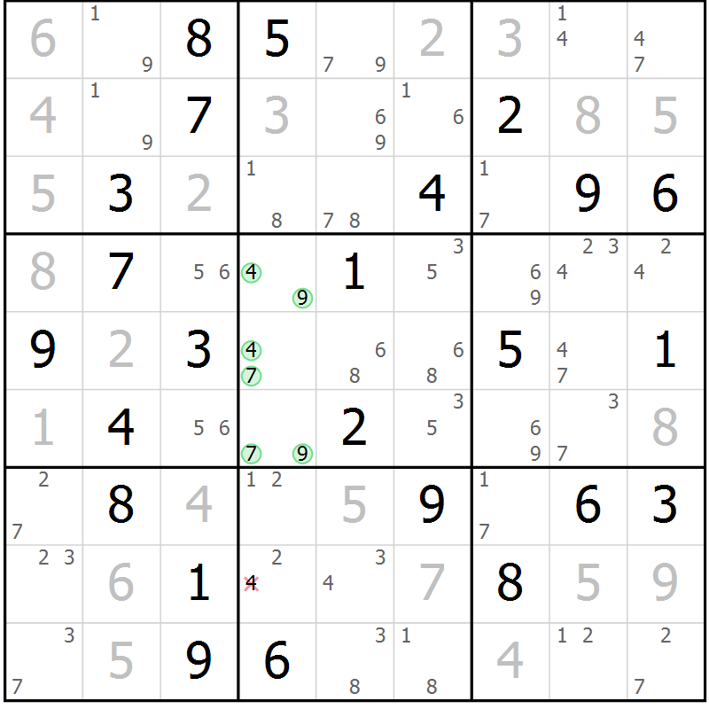 Position des candidats pour la solution de la Gr 78 page 81 du magazine de sudoku Virtuose n° 130