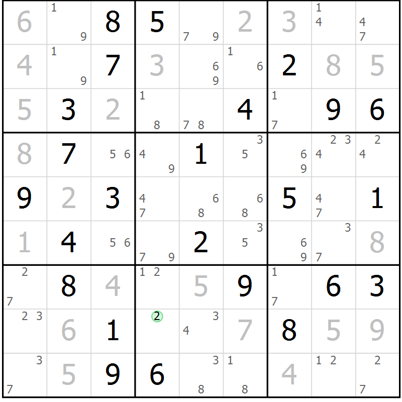 Position des candidats pour la solution de la Gr 78 page 81 du magazine de sudoku Virtuose n° 130