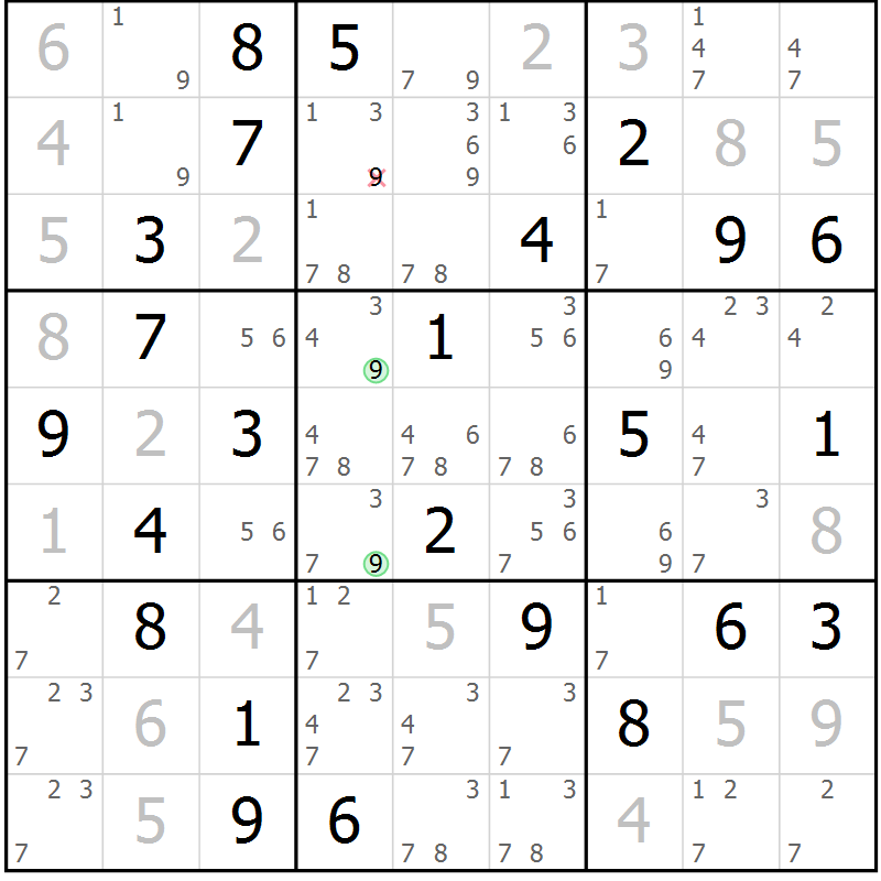 Position des candidats pour la solution de la Gr 78 page 81 du magazine de sudoku Virtuose n° 130