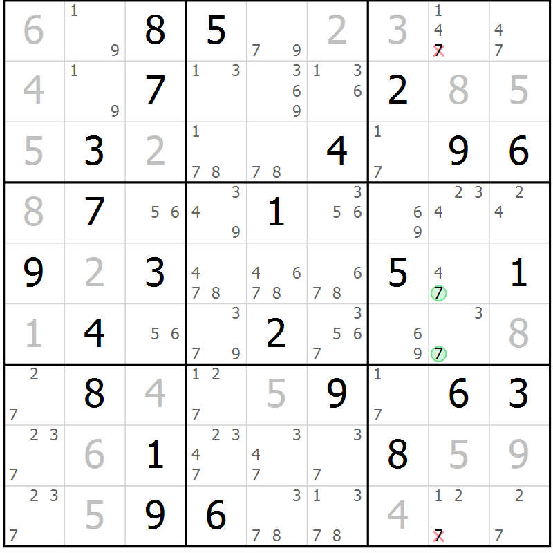 Position des candidats pour la solution de la Gr 78 page 81 du magazine de sudoku Virtuose n° 130