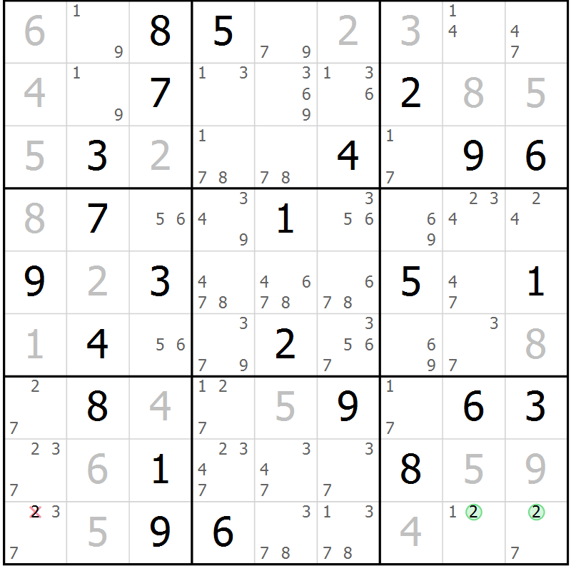 Position des candidats pour la solution de la Gr 78 page 81 du magazine de sudoku Virtuose n° 130