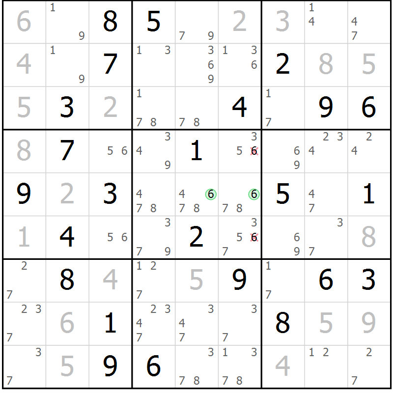 Position des candidats pour la solution de la Gr 78 page 81 du magazine de sudoku Virtuose n° 130