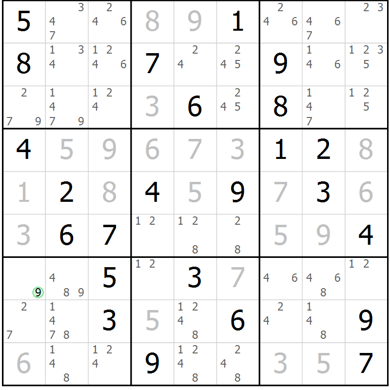 Position des candidats pour la solution de la Gr 79 page 82 du magazine de sudoku Virtuose n° 130