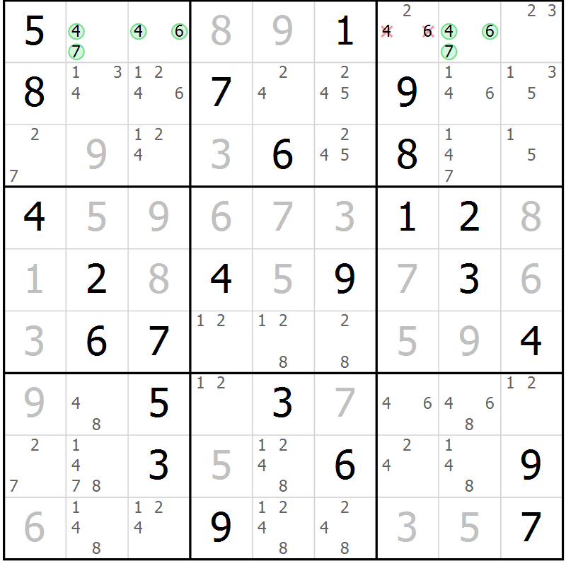 Position des candidats pour la solution de la Gr 79 page 82 du magazine de sudoku Virtuose n° 130