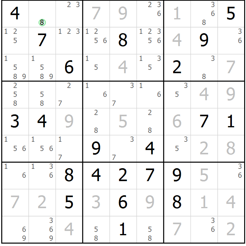 Position des candidats pour la solution de la Gr 8 page 11 du magazine de sudoku Virtuose n° 130