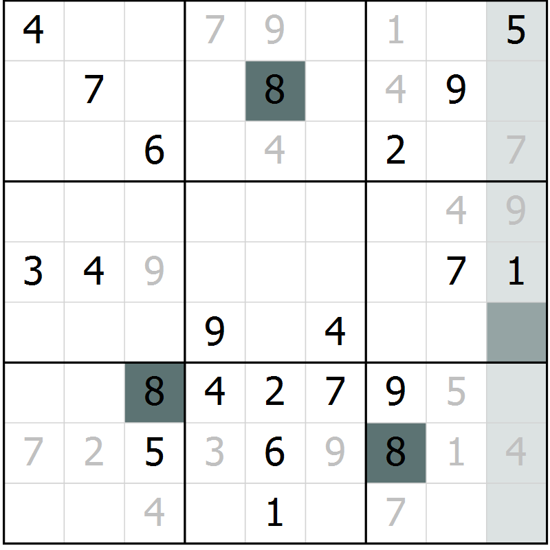 Position des candidats pour la solution de la Gr 8 page 11 du magazine de sudoku Virtuose n° 130