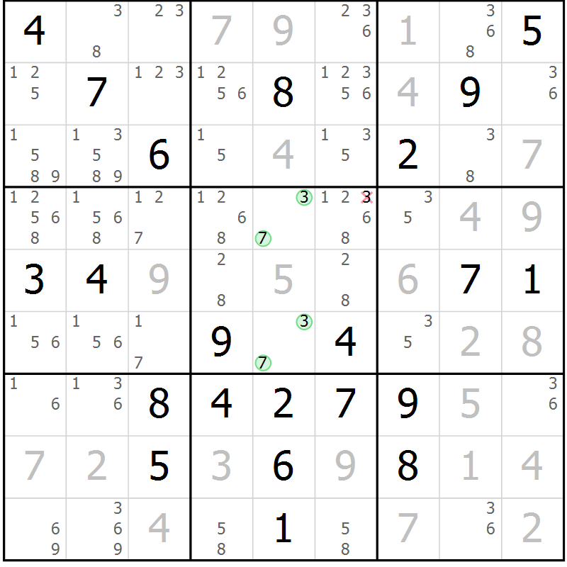 Position des candidats pour la solution de la Gr 8 page 11 du magazine de sudoku Virtuose n° 130