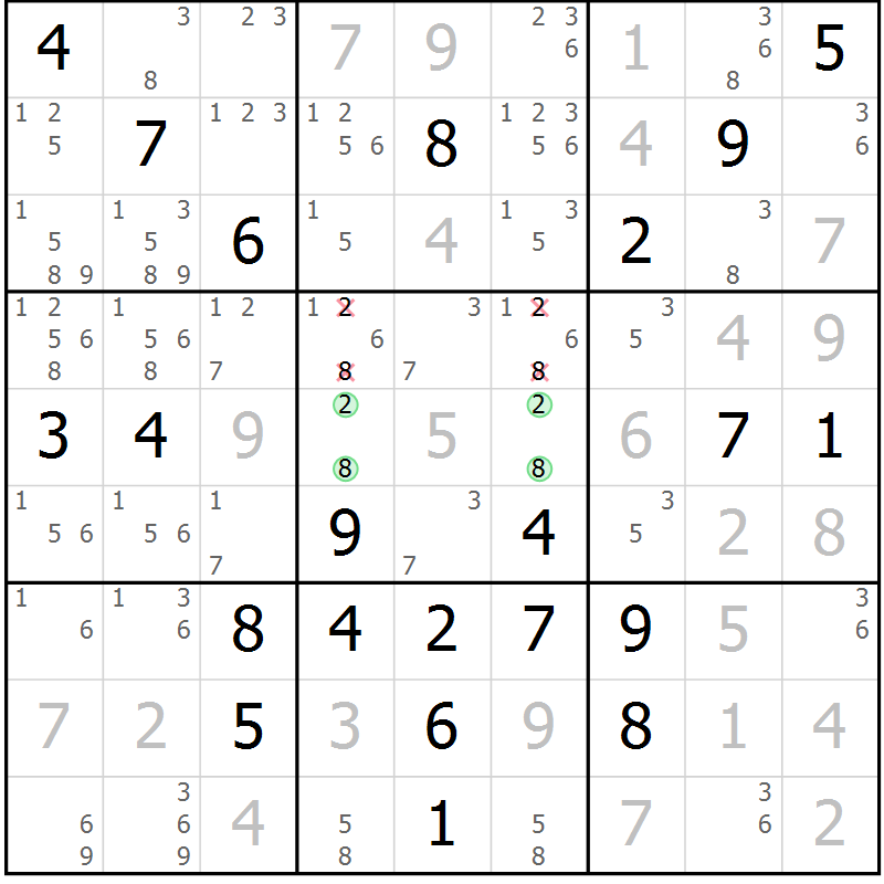 Position des candidats pour la solution de la Gr 8 page 11 du magazine de sudoku Virtuose n° 130