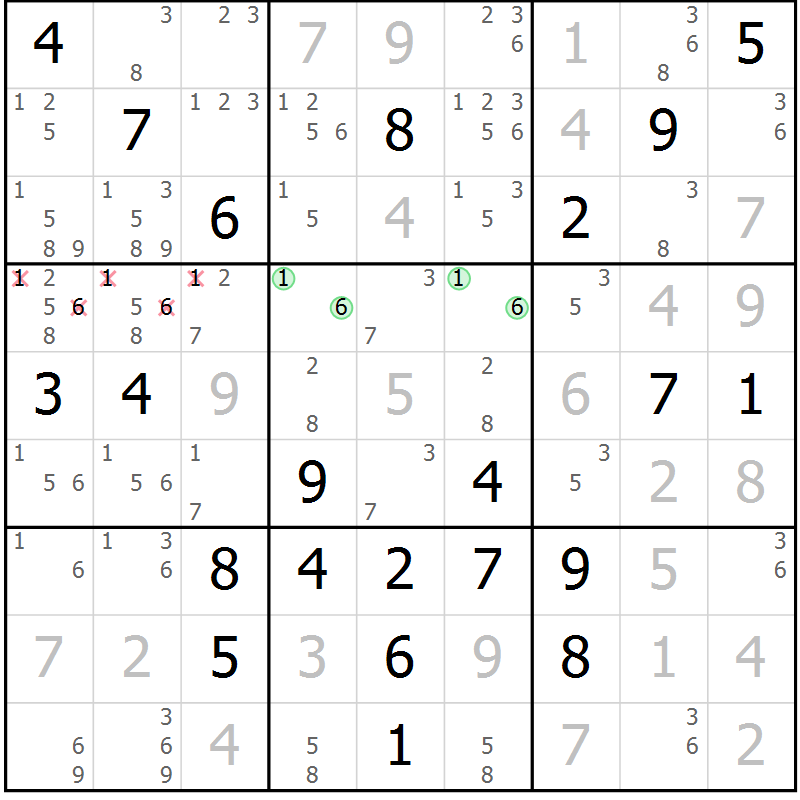 Position des candidats pour la solution de la Gr 8 page 11 du magazine de sudoku Virtuose n° 130