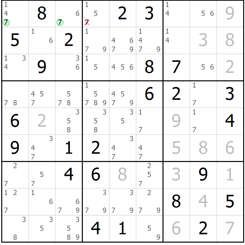 Position des candidats pour la solution de la Gr 80 page 83 du magazine de sudoku Virtuose n° 130