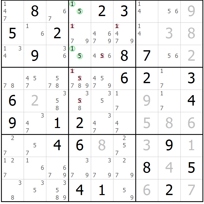 Position des candidats pour la solution de la Gr 80 page 83 du magazine de sudoku Virtuose n° 130