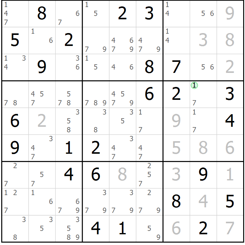Position des candidats pour la solution de la Gr 80 page 83 du magazine de sudoku Virtuose n° 130