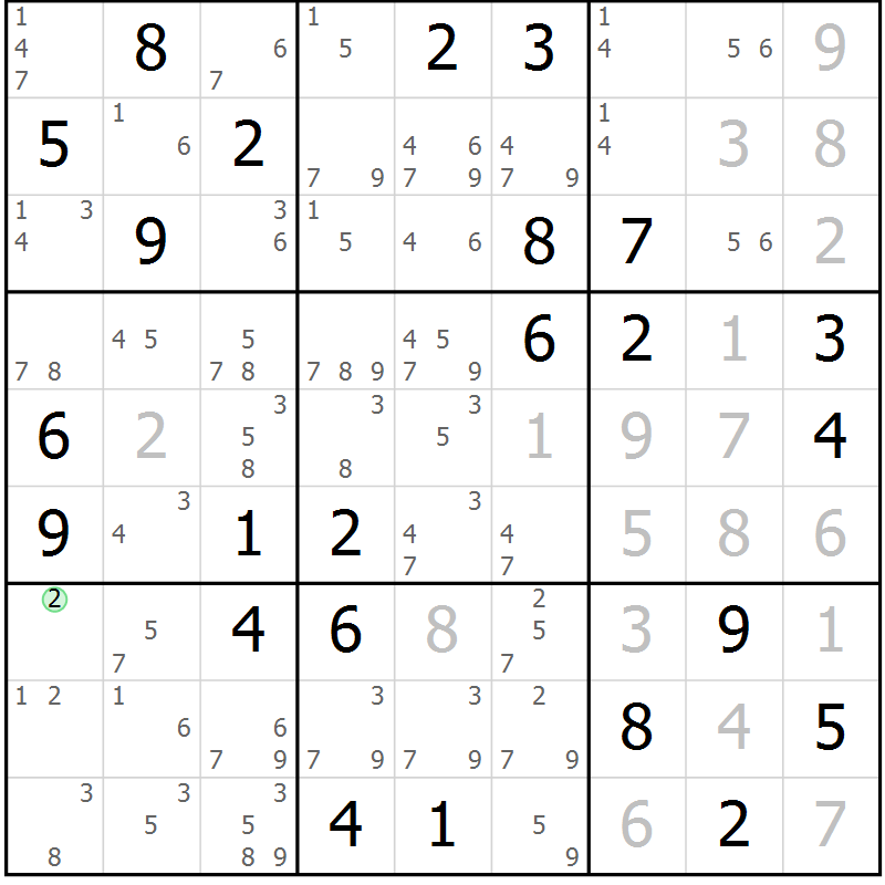 Position des candidats pour la solution de la Gr 80 page 83 du magazine de sudoku Virtuose n° 130