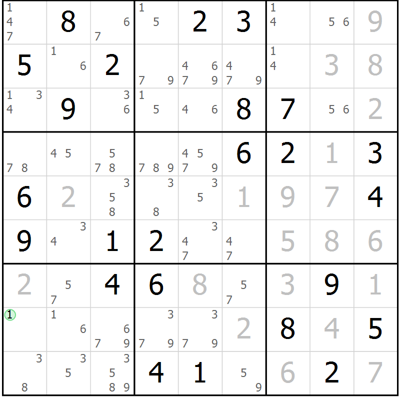 Position des candidats pour la solution de la Gr 80 page 83 du magazine de sudoku Virtuose n° 130