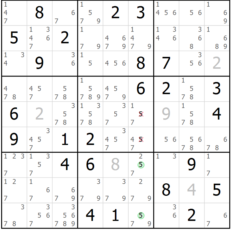 Position des candidats pour la solution de la Gr 80 page 83 du magazine de sudoku Virtuose n° 130