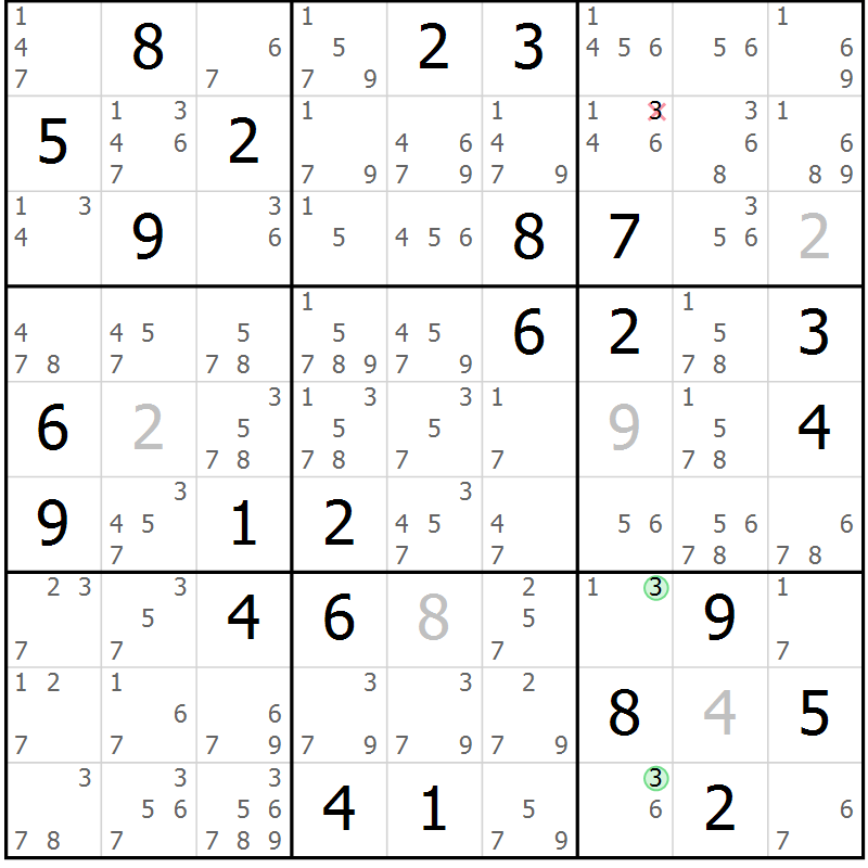 Position des candidats pour la solution de la Gr 80 page 83 du magazine de sudoku Virtuose n° 130