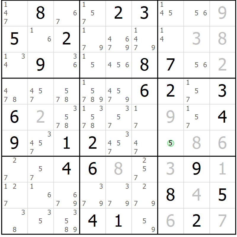 Position des candidats pour la solution de la Gr 80 page 83 du magazine de sudoku Virtuose n° 130