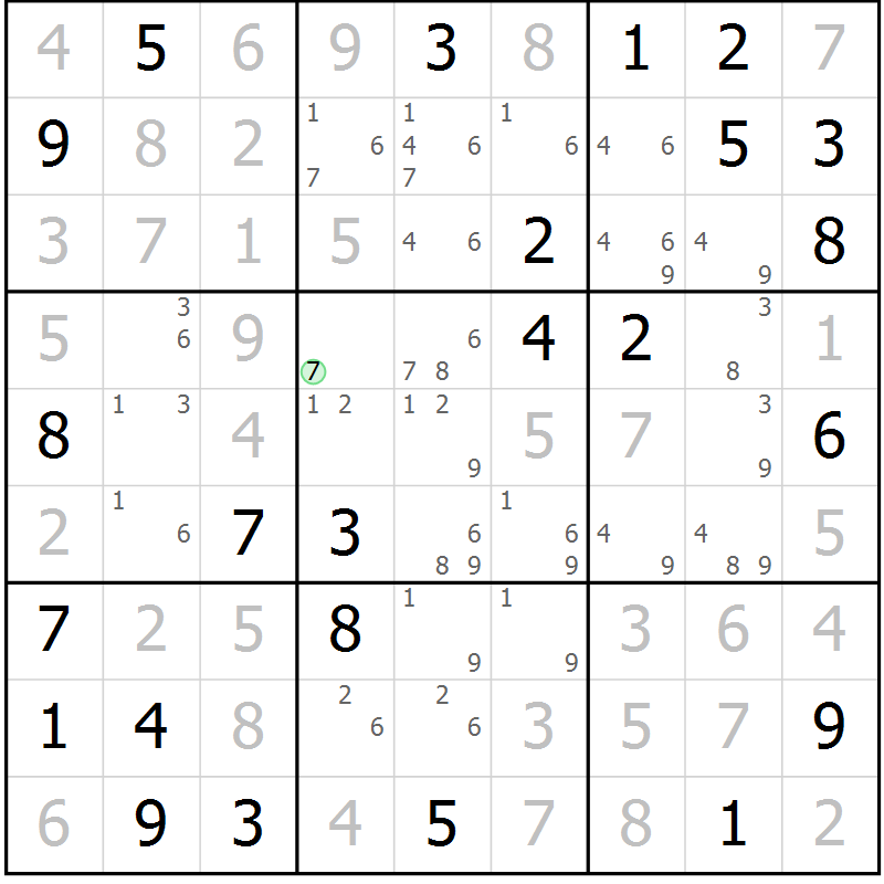Position des candidats pour la solution de la Gr 81 page 84 du magazine de sudoku Virtuose n° 130