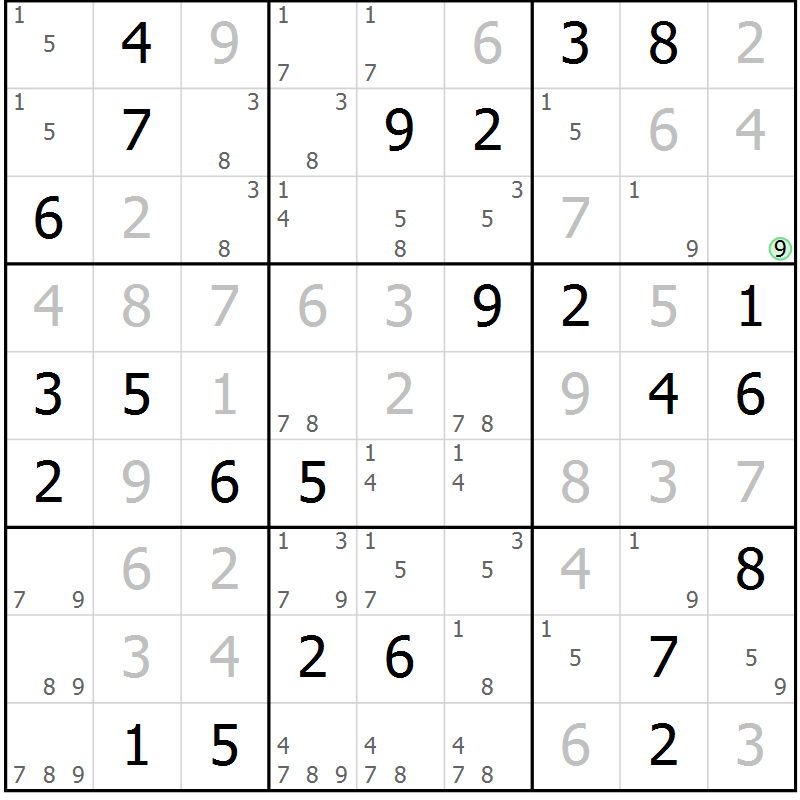 Position des candidats pour la solution de la Gr 82 page 85 du magazine de sudoku Virtuose n° 130