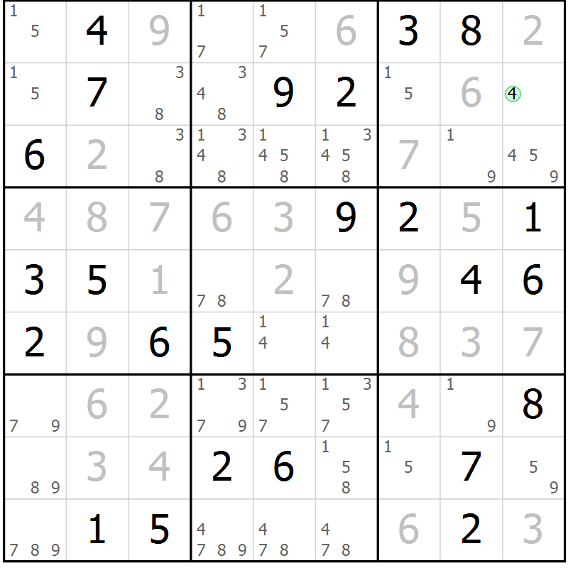 Position des candidats pour la solution de la Gr 82 page 85 du magazine de sudoku Virtuose n° 130