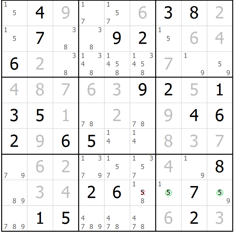 Position des candidats pour la solution de la Gr 82 page 85 du magazine de sudoku Virtuose n° 130