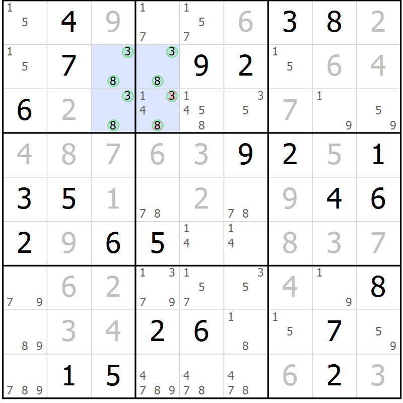 Position des candidats pour la solution de la Gr 82 page 85 du magazine de sudoku Virtuose n° 130