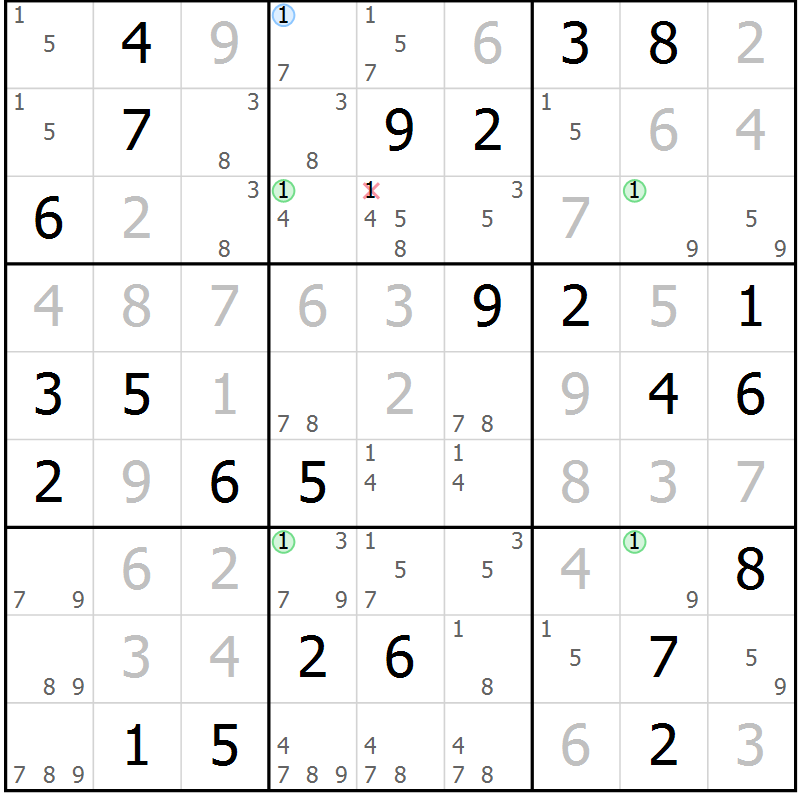 Position des candidats pour la solution de la Gr 82 page 85 du magazine de sudoku Virtuose n° 130